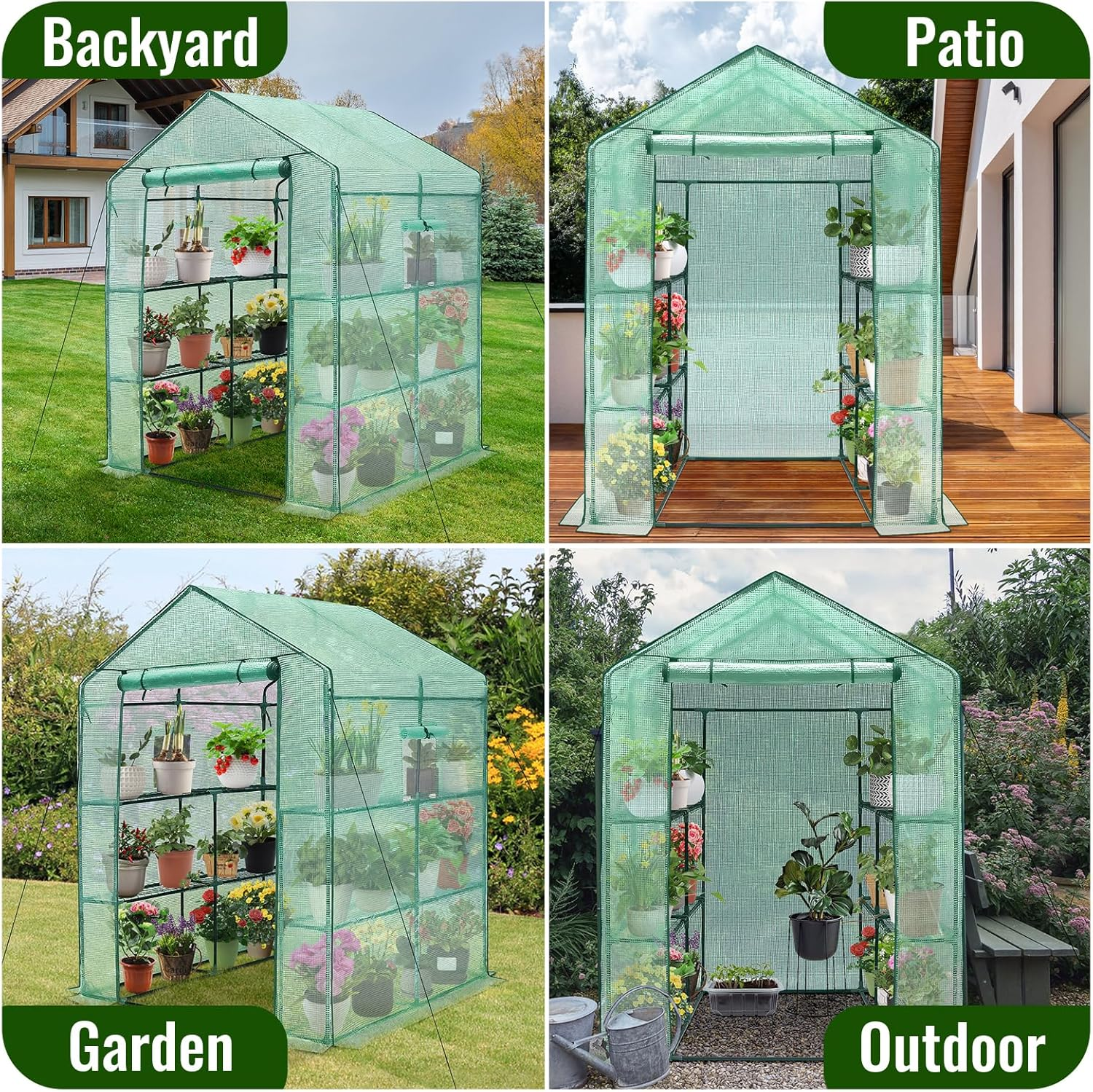 57″×57″×76″ Walk‑In Greenhouse with PE Cover and Shelves - Image 7