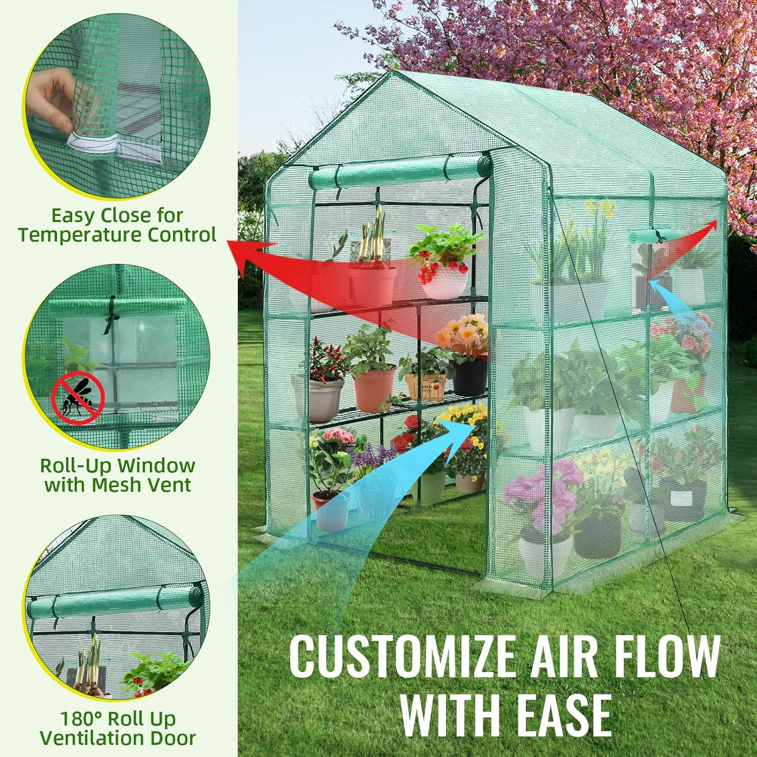 57″×57″×76″ Walk‑In Greenhouse with PE Cover and Shelves - Image 2