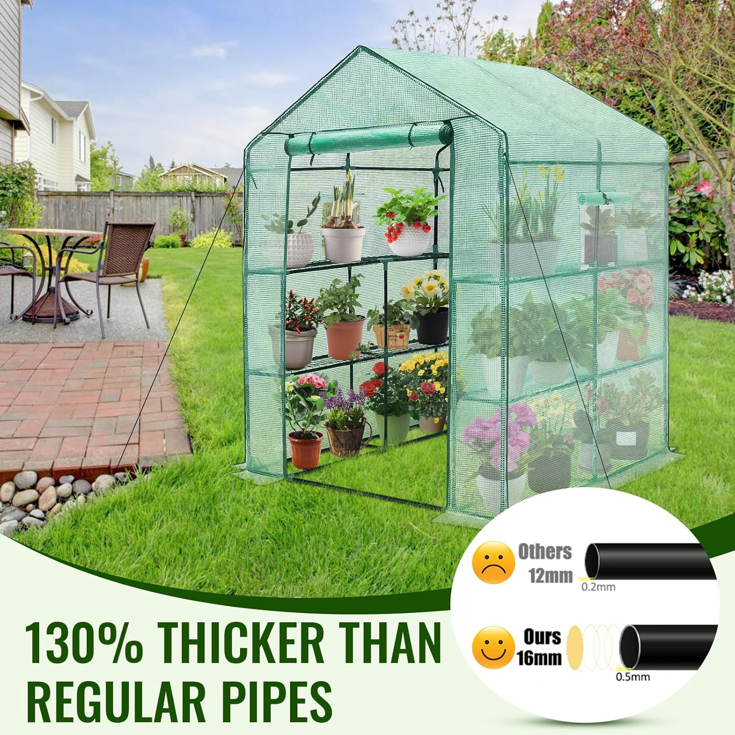 57″×57″×76″ Walk‑In Greenhouse with PE Cover and Shelves - Image 3