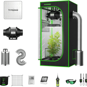 2 X 2 Ft. Grow Tent Kit Complete, 24"X24"X48" Grow Tent Complete System with VS1000 Led Grow Light, 4 Inch 190CFM Inline Fan, Carbon Filter and 8Ft Ducting Combo