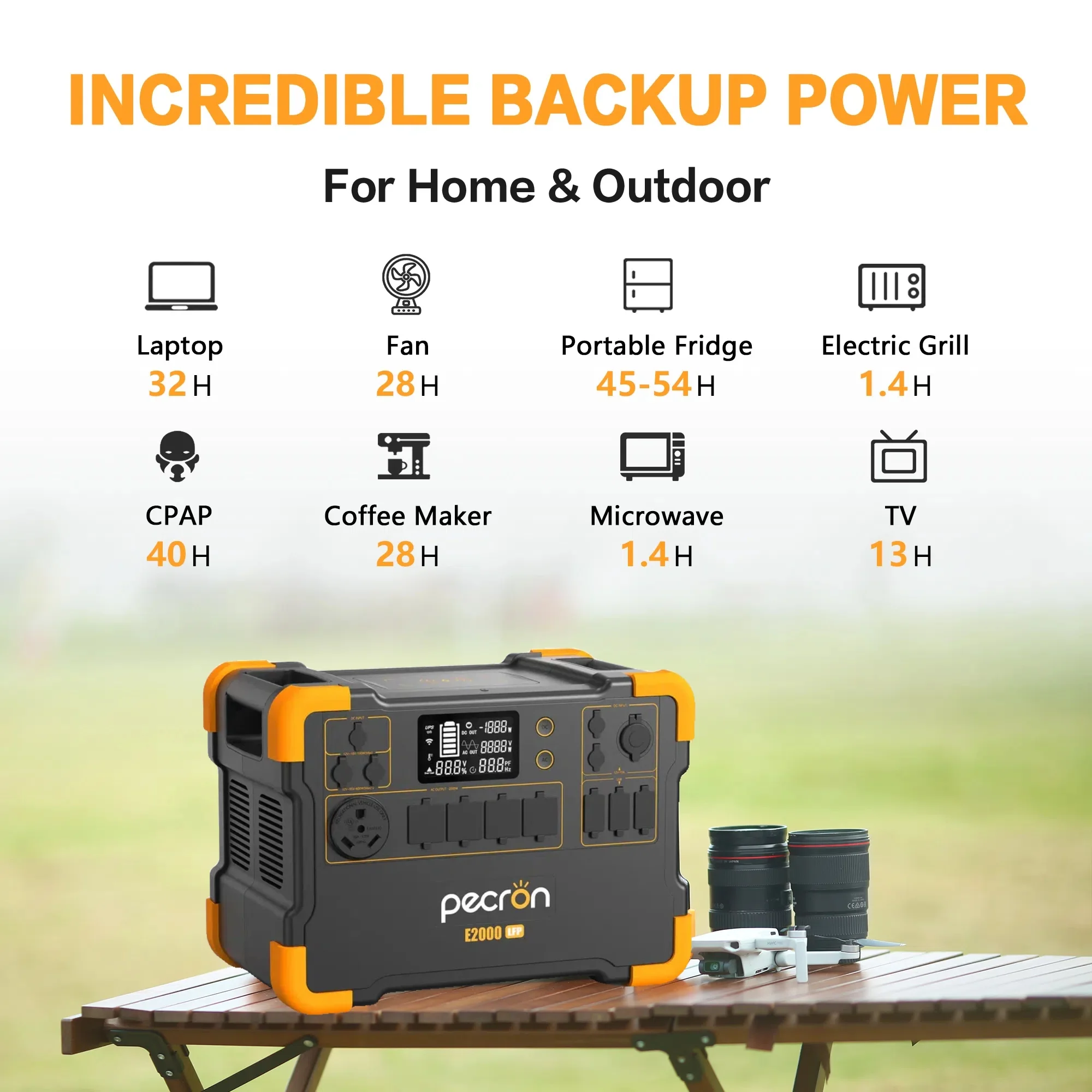 E2000LFP 1920Wh/2000W Portable Power Station with 6*200W Solar Panels Cart Kit Solar Generator for Home Emergency, Camping, Travel, RV, Off-Grid - Image 4
