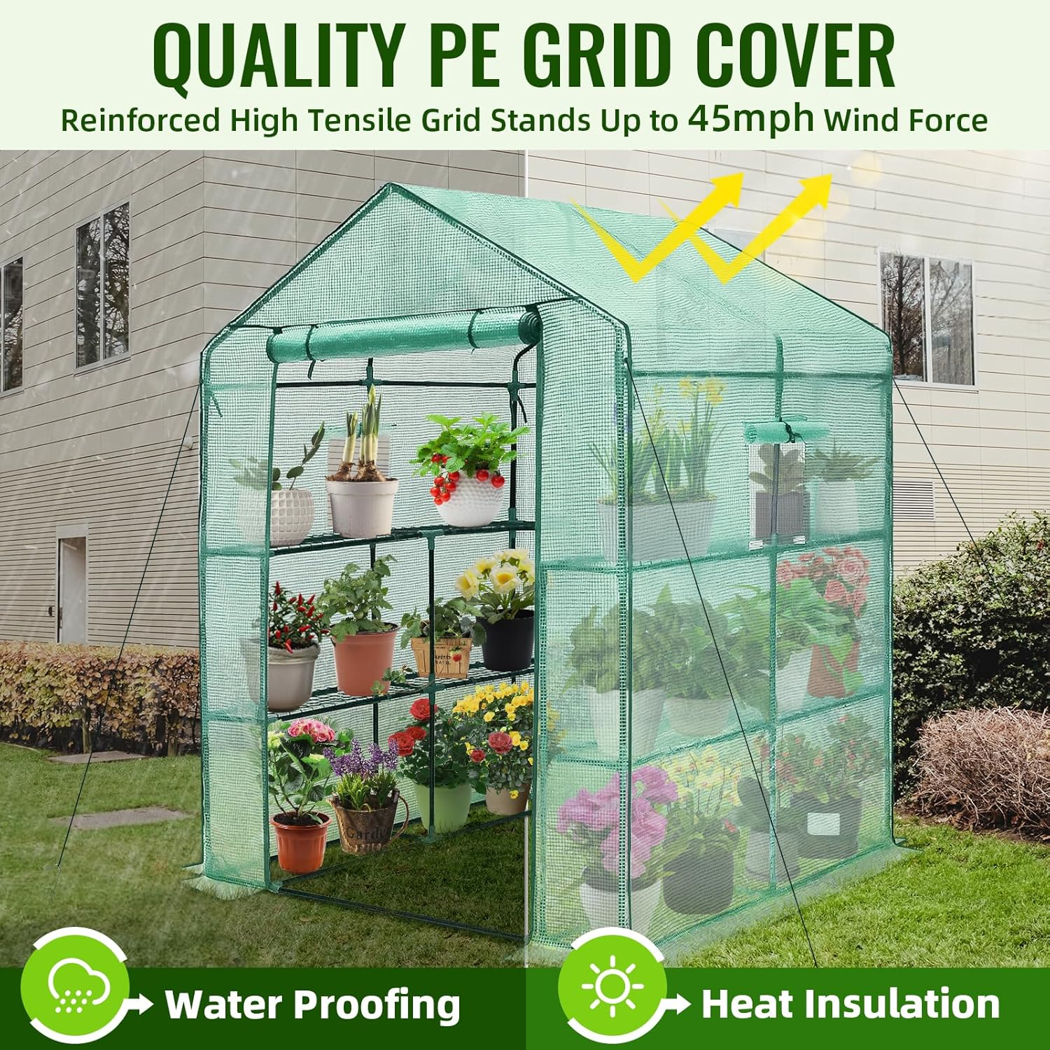 57″×57″×76″ Walk‑In Greenhouse with PE Cover and Shelves - Image 5