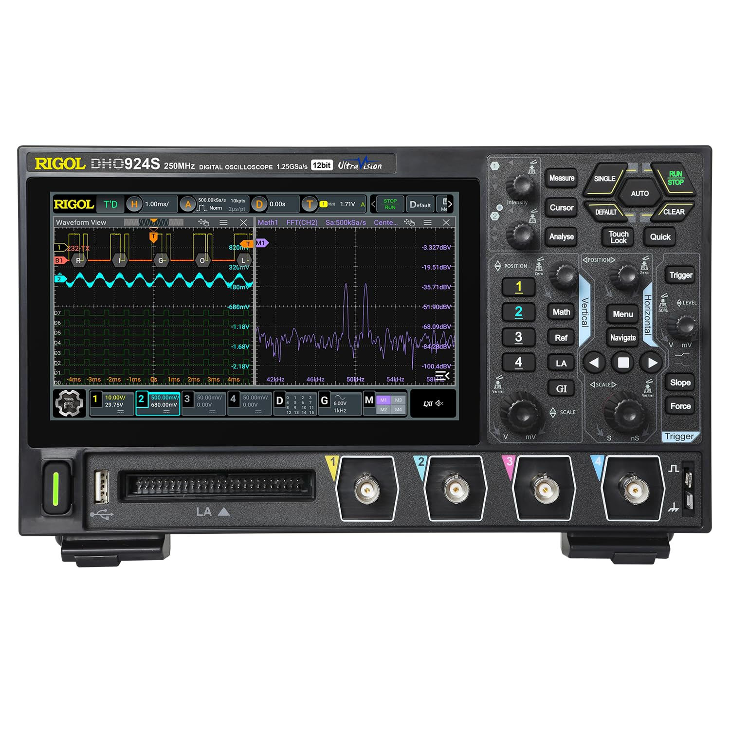 DHO924S 250 MHz Digital Oscilloscope with 12-Bit Resolution, 4 Channels, 1.25 GSa/s Sample Rate