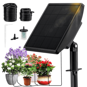 49FT Solar Drip Irrigation System - Auto Plant Watering Kit for 15 Pots with Anti-Siphoning Device - 750Ml/Min Flow Indoor Outdoor Garden Balcony & Patio Solar Powered Irrigation System