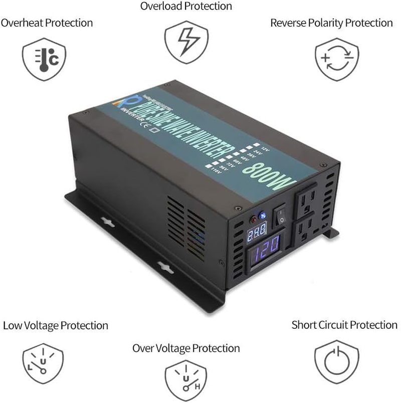 Full Power Full Power Endurable Led Display 800W Pure Sine Wave Solar Inverter 12Vdc to 120Vac, (RBP80012B1) - Image 4