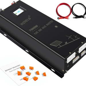 7000W Split Phase Pure Sine Wave Inverter, 48V DC to 120V/240V AC, 4 AC Outlets, Hardwire Terminal, High Efficiency up to 91.6%
