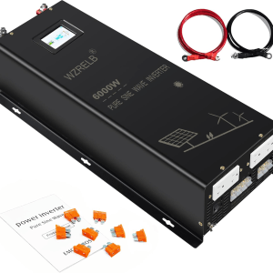 6000W Split Phase Pure Sine Wave Inverter, 24V DC to 120V/240V AC, 4 AC Outlets, Hardwire Terminal, High Efficiency up to 91.6%