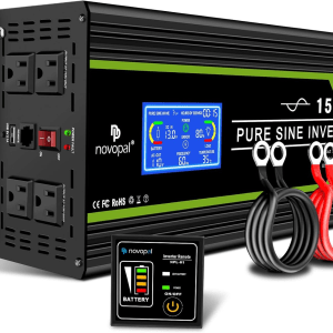 1500 Watt Pure Sine Wave Power Inverter DC 12V to 110V/120V Converter 4 AC Outlets Car Inverters with USB Port 16.4 Feet Remote Control and LCD Display