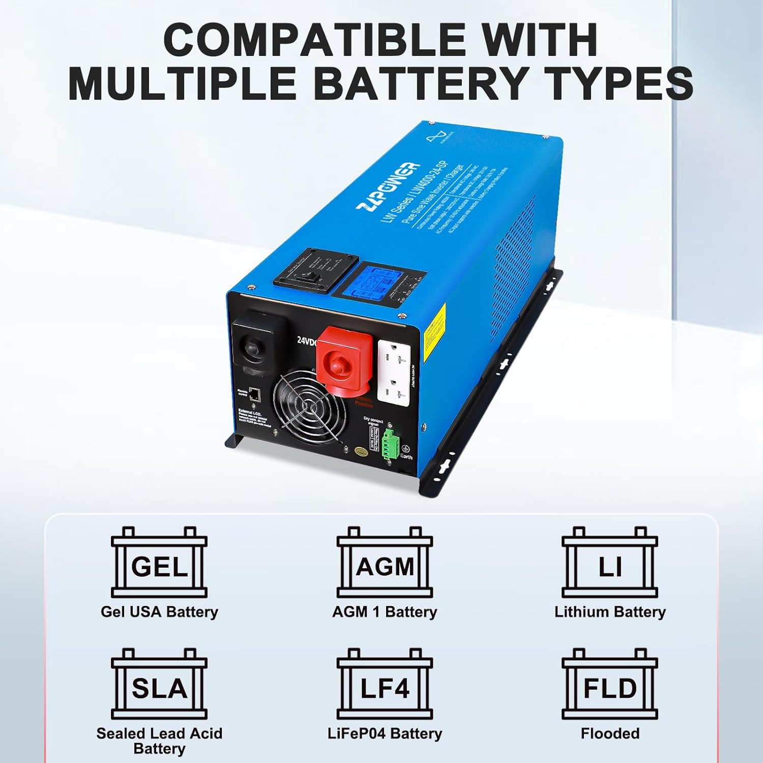 4000W Peak 12000W Pure Sine Wave Inverter Charger, 24V DC to 120/240V Split Phase, Low Frequency Inverter, LCD Display, off Grid for Truck Boat Home RV(LW 4000W-24V) - Image 3