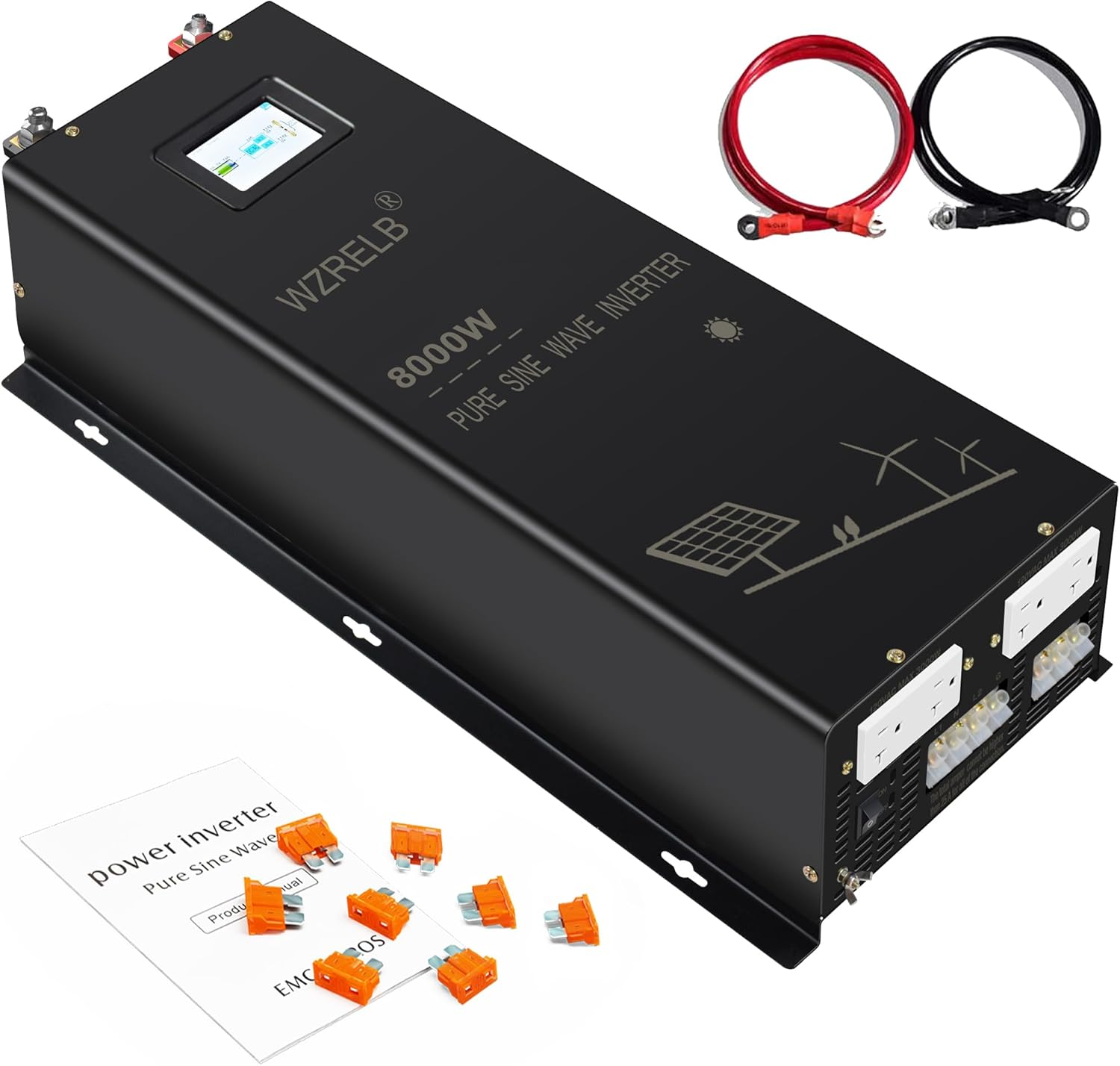 8000W 24V Pure Sine Wave Inverter,24 Volt DC to AC 120V 240V Split Phase Power Inverter,2*Ac Hardwire Terminal,16Kw Surge,High Efficiency up to 91.6% with LCD Display